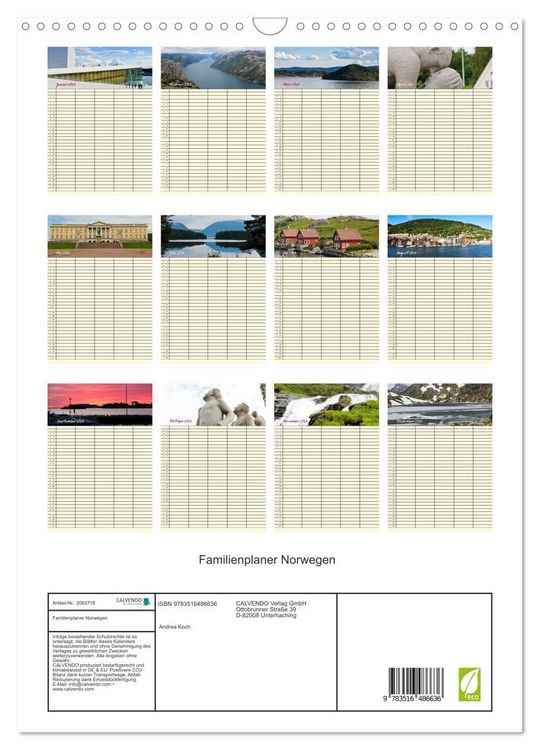 Produktbild: Familienplaner Norwegen (Wandkalender 2026 DIN A3 hoch), CALVENDO Monatskalender