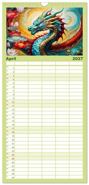 Produktbild: Familienplaner 2027 - Drachen - Mystische Wesen mit 5 Spalten (Wandkalender, 21 x 45 cm) CALVENDO