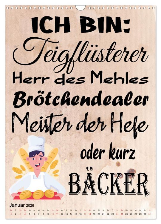 Produktbild: B&auml;ckerspr&uuml;che (Wandkalender 2026 DIN A3 hoch), CALVENDO Monatskalender