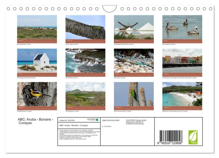 Produktbild: ABC: Aruba - Bonaire - Cura&ccedil;ao (Wandkalender 2026 DIN A4 quer), CALVENDO Monatskalender
