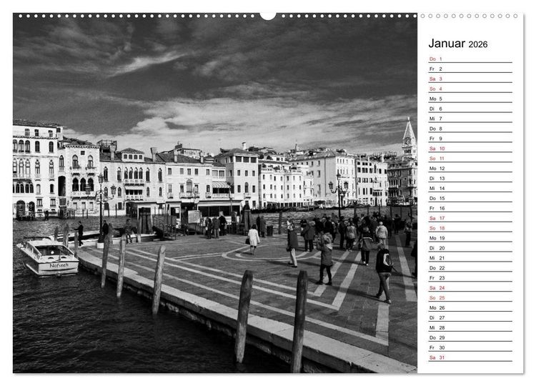 Produktbild: Venedig schwarz-wei&szlig; (Wandkalender 2026 DIN A2 quer), CALVENDO Monatskalender