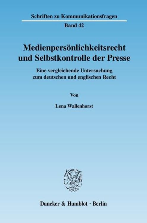 Produktbild: Medienpersönlichkeitsrecht und Selbstkontrolle der Presse.