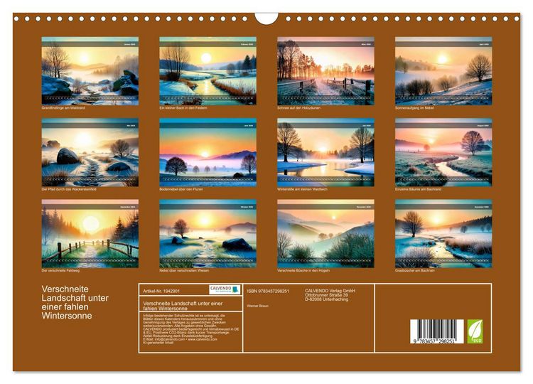 Produktbild: Verschneite Landschaft unter einer fahlen Wintersonne (Wandkalender 2026 DIN A3 quer), CALVENDO Monatskalender
