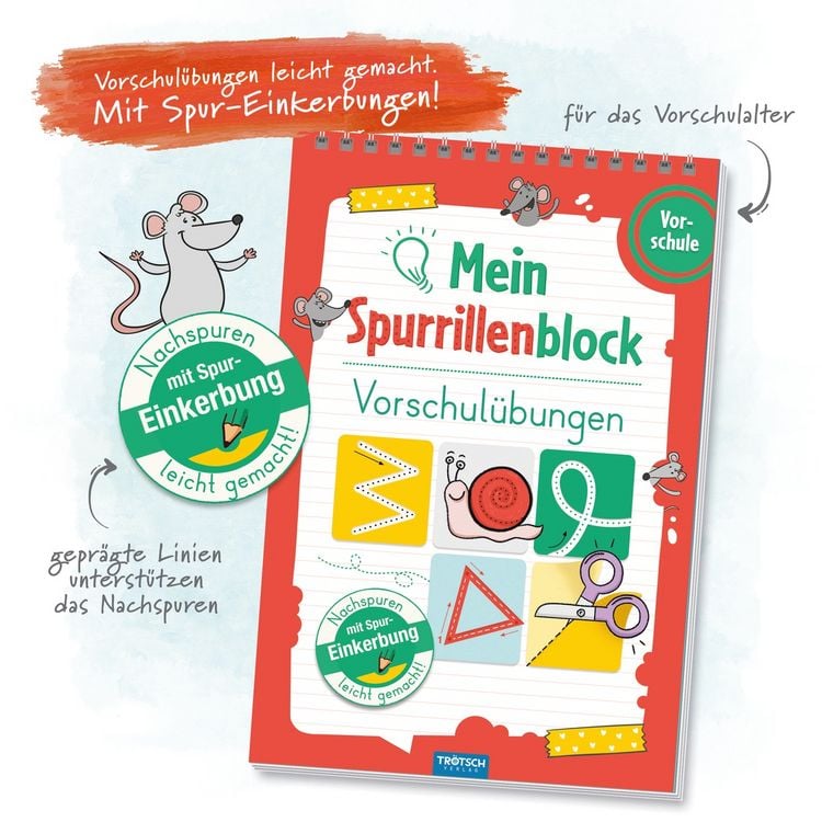 Produktbild: TR&Ouml;TSCH - Spurrillenblock "Vorschul&uuml;bungen" | &Uuml;bungsbuch mit vorgepr&auml;gten Linien f&uuml;r spielerische Schwung&uuml;bungen. &Uuml;bungsheft mit kreativen Bastelideen f&uuml;r zus&auml;tzlichen Lernspa&szlig; | Ab 4 Jahren
