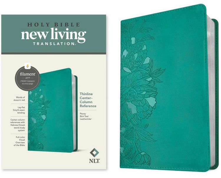 Produktbild: NLT Thinline Center-Column Reference Bible, Filament Enabled (Leatherlike, Peony Rich Teal, Red Letter)