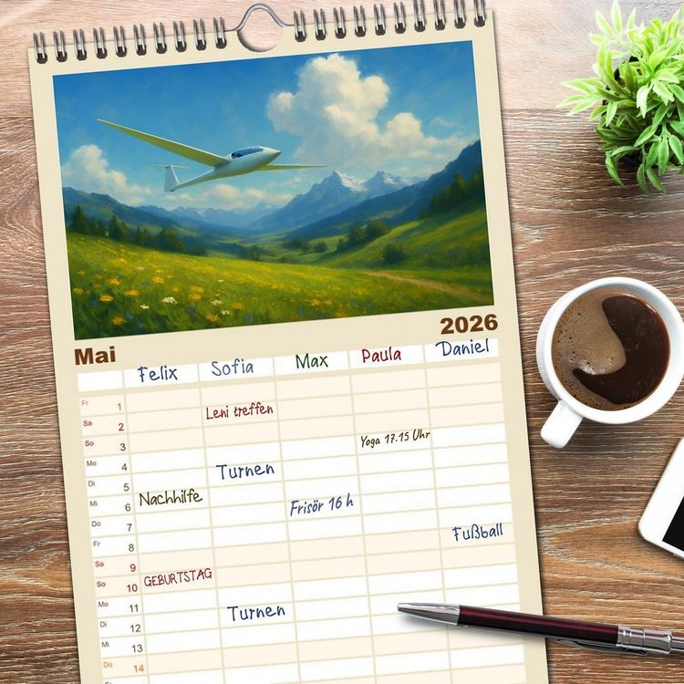 Produktbild: Familienplaner 2026 - Wind bewegt die Welt mit 5 Spalten (Wandkalender, 21 x 45 cm) CALVENDO
