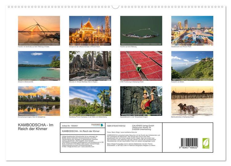 Produktbild: KAMBODSCHA - Im Reich der Khmer (hochwertiger Premium Wandkalender 2026 DIN A2 quer), Kunstdruck in Hochglanz