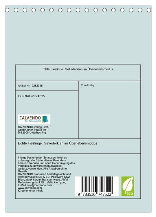 Produktbild: Echte Fieslinge. Gefiederklan im &Uuml;berlebensmodus (Tischkalender 2026 DIN A5 hoch), CALVENDO Monatskalender