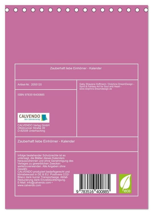 Produktbild: Zauberhaft liebe Einh&ouml;rner - Kalender (Tischkalender 2026 DIN A5 hoch), CALVENDO Monatskalender