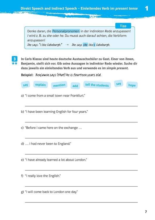 Produktbild: Klett 10-Minuten-Training Englisch Direct Speech - Indirect Speech 7./8. Klasse