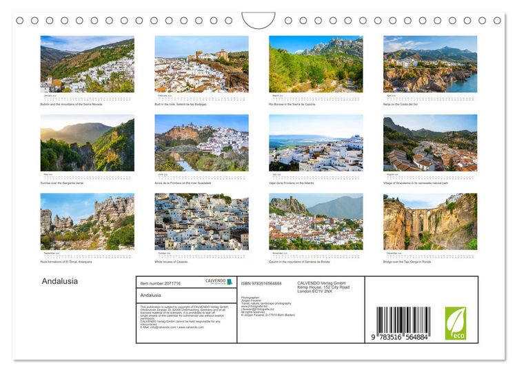 Produktbild: Andalusia (Wall Calendar 2026 DIN A4 landscape), CALVENDO 12 Month Wall Calendar