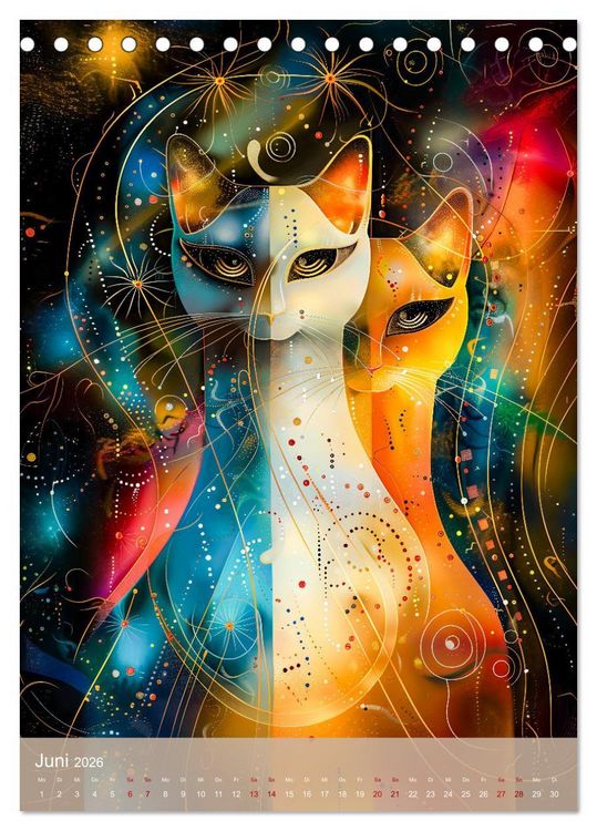 Produktbild: Astrale Katzen - Abstrakte Kunst f&uuml;r Katzenliebhaber (Tischkalender 2026 DIN A5 hoch), CALVENDO Monatskalender