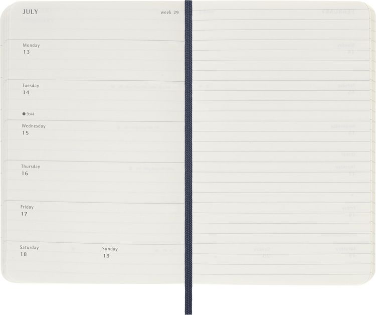Moleskine 12 Monate Wochen Notizkalender 2026, Pocket/A6, 1 Wo = 1 Seite, rechts linierte Seite, Weicher Einband, Saphir
