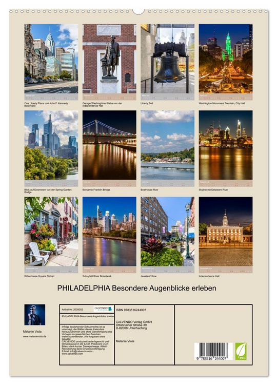 Produktbild: PHILADELPHIA Besondere Augenblicke erleben (hochwertiger Premium Wandkalender 2026 DIN A2 hoch), Kunstdruck in Hochglanz