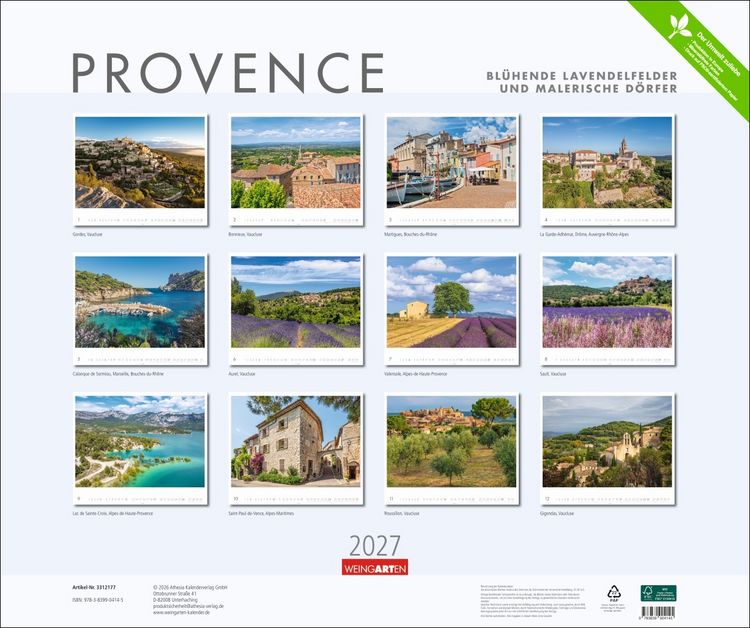 Produktbild: Provence Kalender 2027 - Bl&uuml;hende Lavendelfelder und malerische D&ouml;rfer