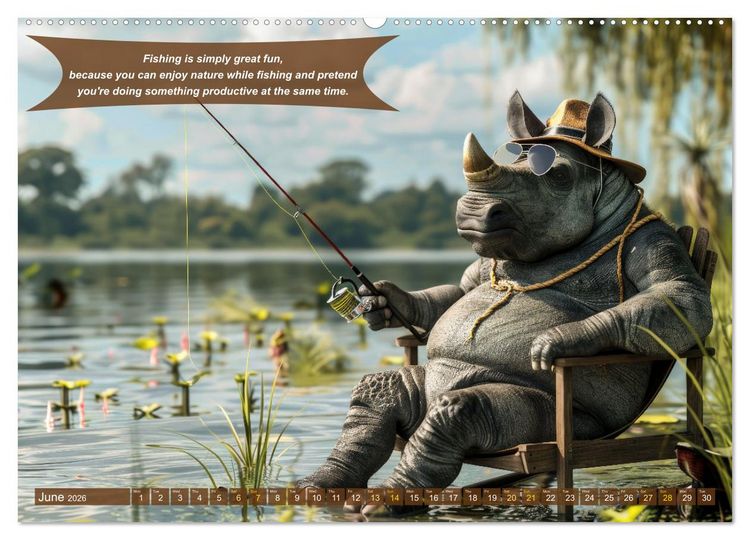 Produktbild: Funny charming animals as fishermen (High Quality Premium Wall Calendar 2026 DIN A2 landscape),CALVENDO 12 Month Wall Calendar