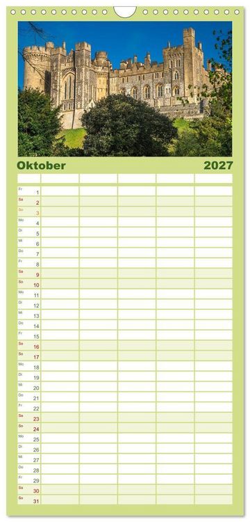 Produktbild: Familienplaner 2027 - Burgen und Schl&ouml;sser in England mit 5 Spalten (Wandkalender, 21 x 45 cm) CALVENDO