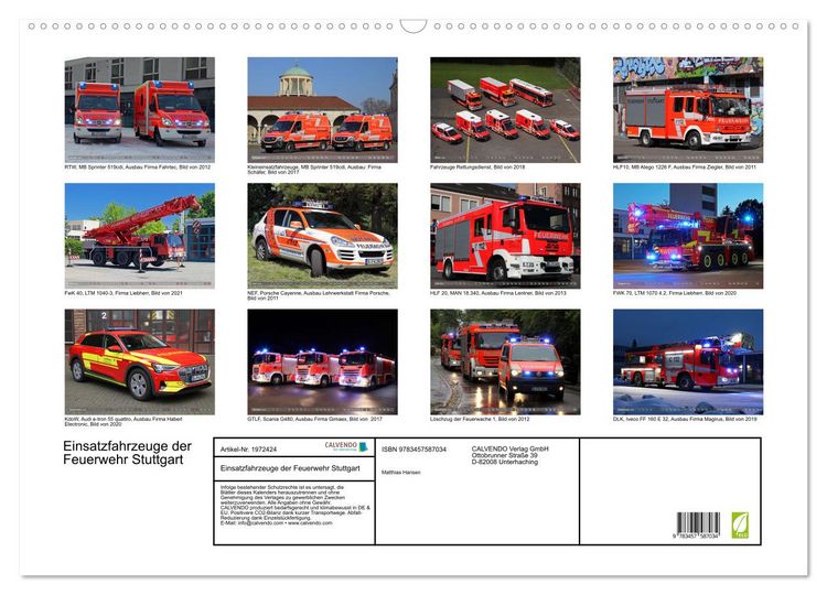 Produktbild: Einsatzfahrzeuge der Feuerwehr Stuttgart (Wandkalender 2026 DIN A2 quer), CALVENDO Monatskalender