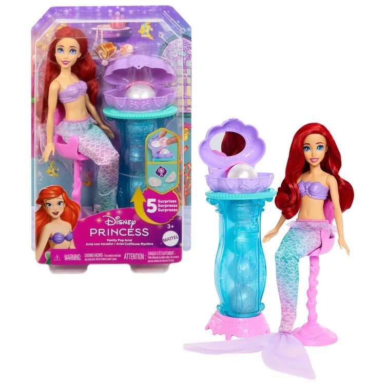 Produktbild: Disney Princess Schminkmuschel Meerjungfrau-Arielle-Modepuppe & Schminktisch mit 5 Pop-up-Überraschungen