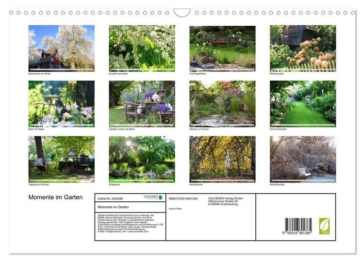Produktbild: Momente im Garten (Wandkalender 2027 DIN A3 quer), CALVENDO Monatskalender