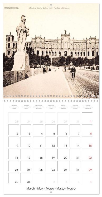 Produktbild: Promenade &agrave; travers Munich : Cartes postales historiques de la ville (Calendrier mural carr&eacute; 2026 30x30 cm) Calendrier double avec une page pour vos prises de notes