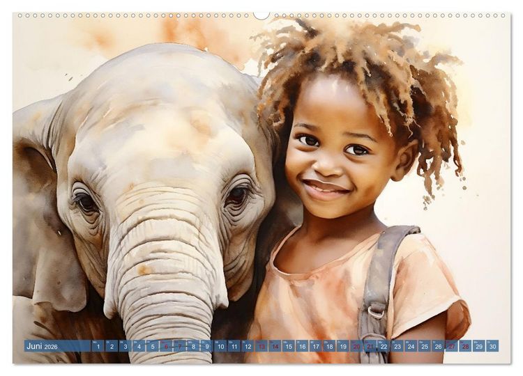 Produktbild: Kinder und Tiere (hochwertiger Premium Wandkalender 2026 DIN A2 quer), Kunstdruck in Hochglanz