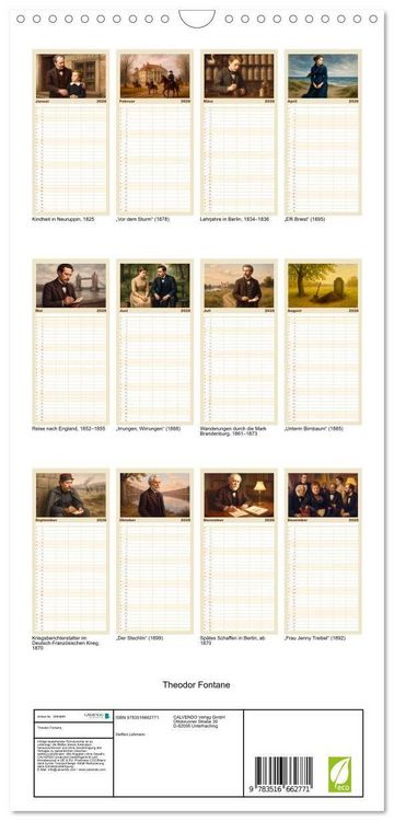 Produktbild: Familienplaner 2026 - Theodor Fontane mit 5 Spalten (Wandkalender, 21 x 45 cm) CALVENDO