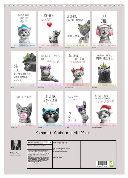 Produktbild: Katzenkult - Coolness auf vier Pfoten (Wandkalender 2026 DIN A2 hoch), CALVENDO Monatskalender