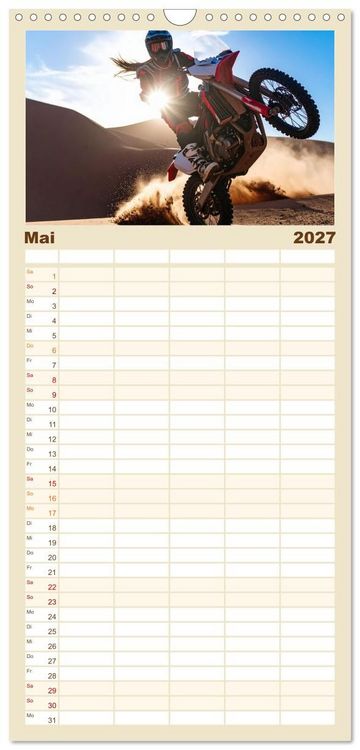 Produktbild: Familienplaner 2027 - W&uuml;stenabenteuer - Spektakul&auml;re Moto-Rallys mit 5 Spalten (Wandkalender, 21 x 45 cm) CALVENDO
