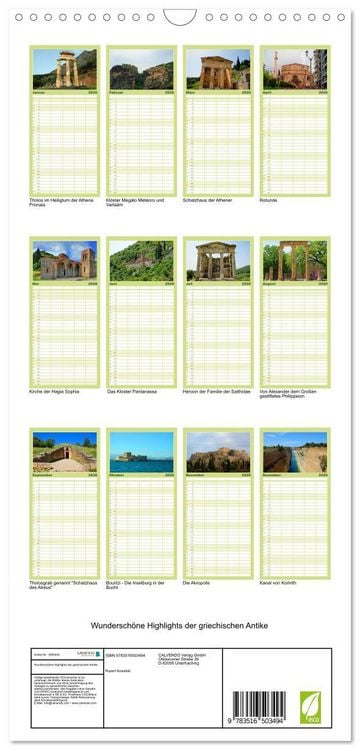 Produktbild: Familienplaner 2026 - Wundersch&ouml;ne Highlights der griechischen Antike mit 5 Spalten (Wandkalender, 21 x 45 cm) CALVENDO