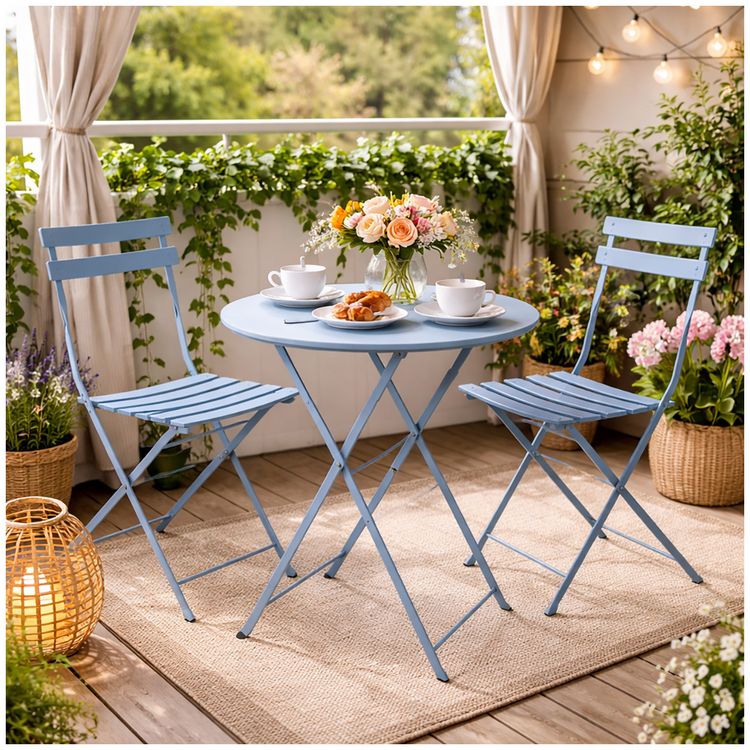 Produktbild: HTI-Living Gartenstuhl 2er-Set Basil Metall Blau Gartenstuhl 2er-Set Basil Metall Blau