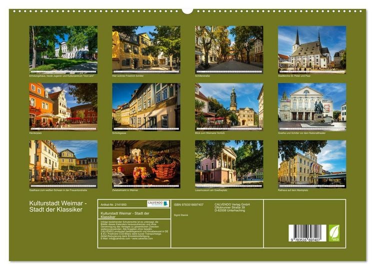 Produktbild: Kulturstadt Weimar - Stadt der Klassiker (hochwertiger Premium Wandkalender 2026 DIN A2 quer), Kunstdruck in Hochglanz