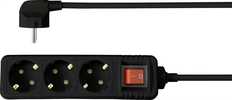 Produktbild: Sygonix SY-4890988 Steckdosenleiste mit Schalter 3fach Schwarz Schutzkontakt 1St.