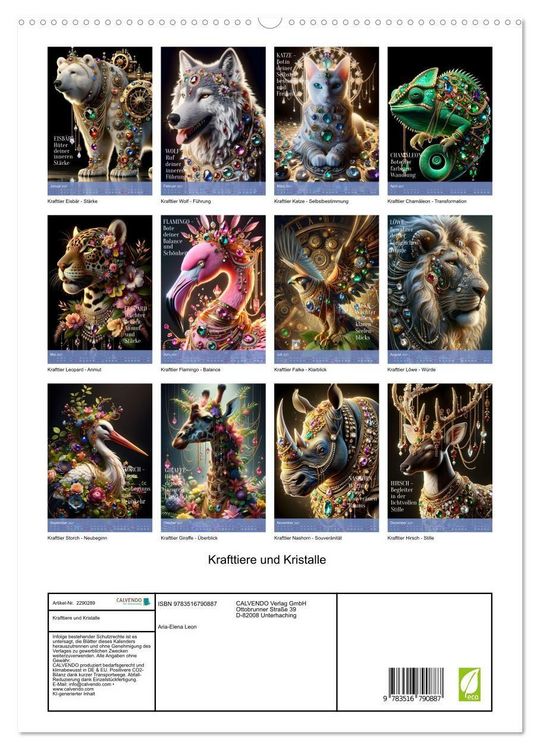 Produktbild: Krafttiere und Kristalle (hochwertiger Premium Wandkalender 2027 DIN A2 hoch), Kunstdruck in Hochglanz