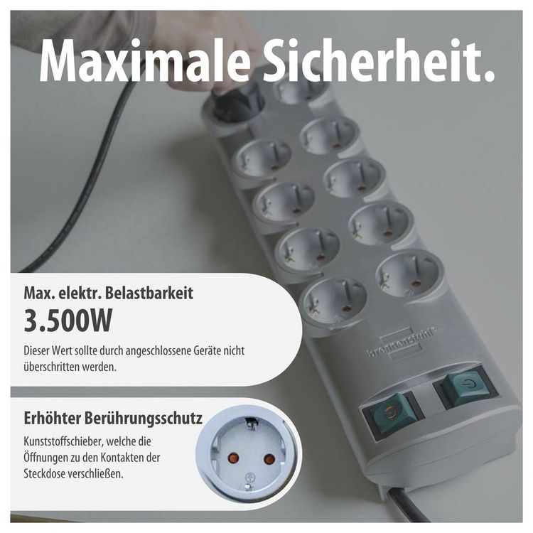 Produktbild: Brennenstuhl 1153390120 Steckdosenleiste mit Schalter 10fach Silber Schutzkontakt 1 St.