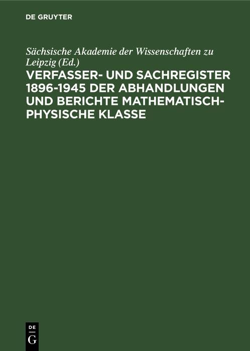 Produktbild: S&auml;chsische Akademie der Wissenschaften zu Leipzig
