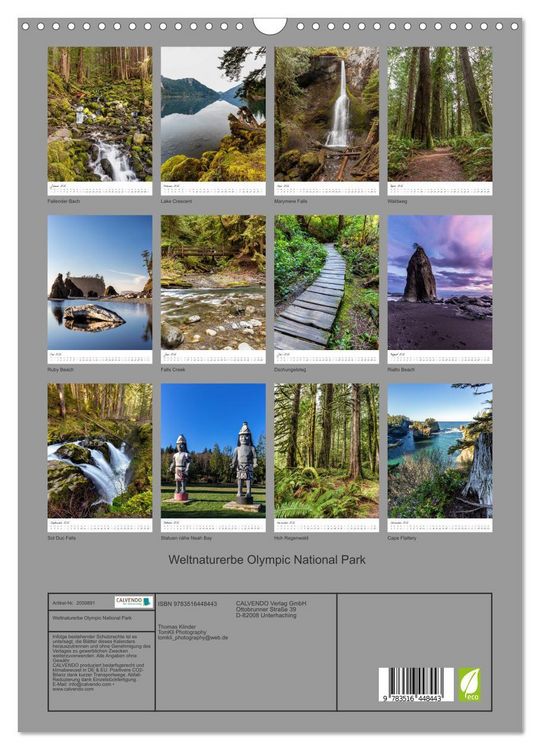 Produktbild: Weltnaturerbe Olympic National Park (Wandkalender 2026 DIN A3 hoch), CALVENDO Monatskalender