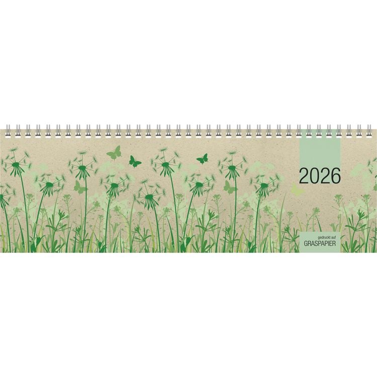 Tischquerkalender blau 2026 - 32x10,5 cm - 1 Woche auf 2