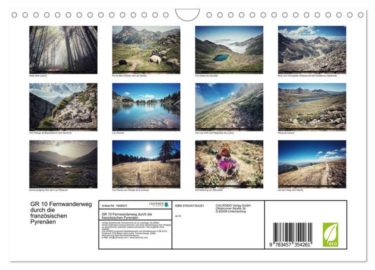 Produktbild: GR 10 Fernwanderweg durch die franz&ouml;sischen Pyren&auml;en (Wandkalender 2026 DIN A4 quer), CALVENDO Monatskalender