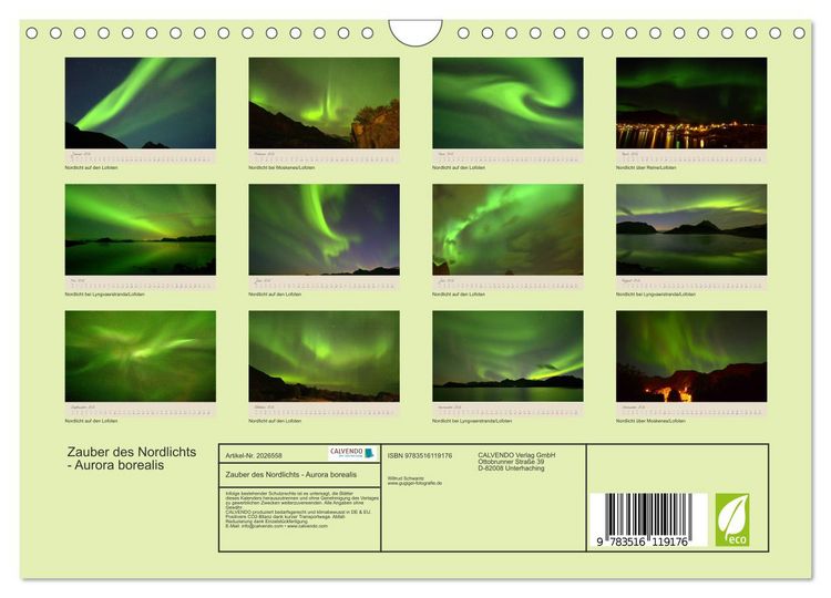 Produktbild: Zauber des Nordlichts - Aurora borealis (Wandkalender 2026 DIN A4 quer), CALVENDO Monatskalender