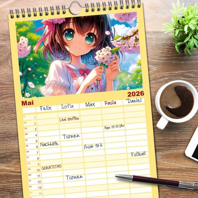 Produktbild: Familienplaner 2026 - Manga Momente - Mit KI entfachte Manga Magie mit 5 Spalten (Wandkalender, 21 x 45 cm) CALVENDO