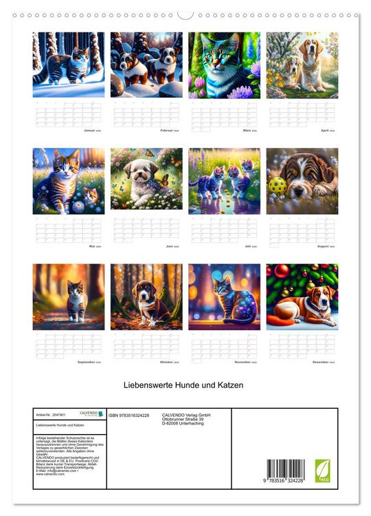 Produktbild: Liebenswerte Hunde und Katzen (hochwertiger Premium Wandkalender 2026 DIN A2 hoch), Kunstdruck in Hochglanz