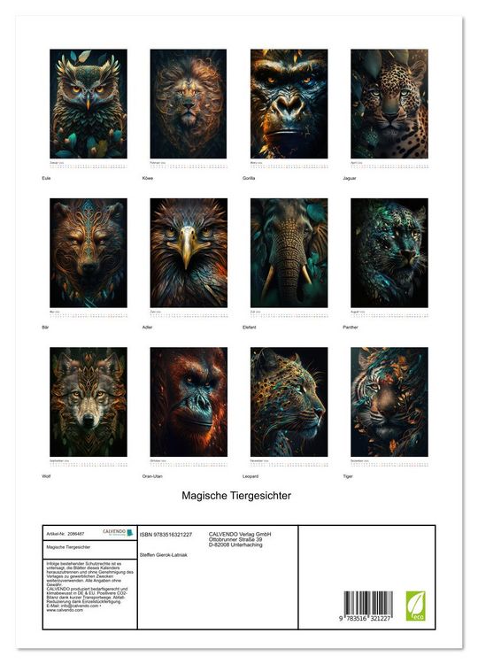 Produktbild: Magische Tiergesichter (hochwertiger Premium Wandkalender 2026 DIN A2 hoch), Kunstdruck in Hochglanz