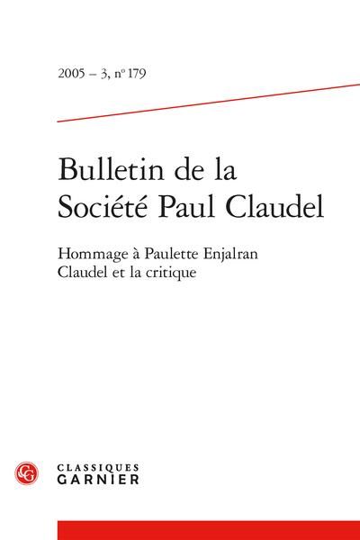 Produktbild: Bulletin de la Societe Paul Claudel; Hommage a Paulette Enjalran;