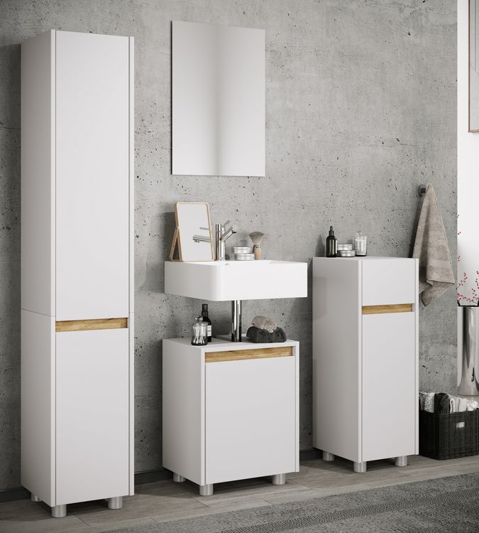 Produktbild: Holz Badm&ouml;bel Hochschrank mit Dreht&uuml;ren Cosila