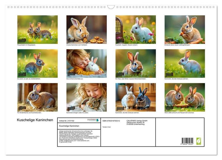 Produktbild: Kuschelige Kaninchen (Wandkalender 2026 DIN A2 quer), CALVENDO Monatskalender