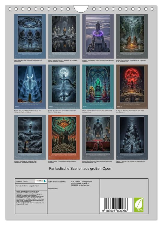 Produktbild: Fantastische Szenen aus gro&szlig;en Opern (Wandkalender 2027 DIN A4 hoch), CALVENDO Monatskalender