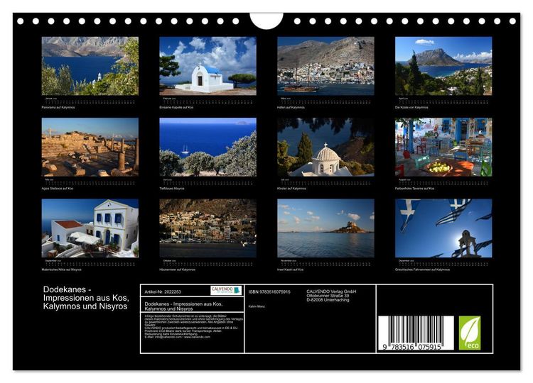 Produktbild: Dodekanes - Impressionen aus Kos, Kalymnos und Nisyros (Wandkalender 2026 DIN A4 quer), CALVENDO Monatskalender