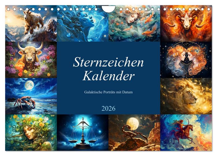 Produktbild: Sternzeichen-Kalender - Galaktische Portr&auml;ts mit Datum (Wandkalender 2026 DIN A4 quer), CALVENDO Monatskalender