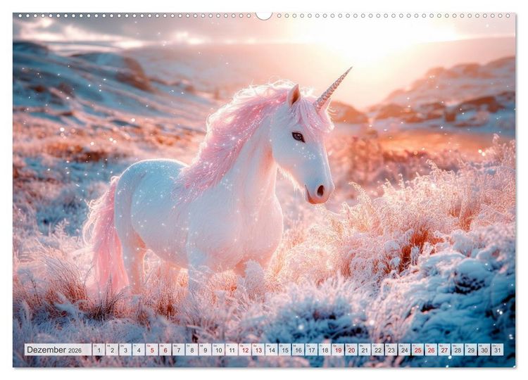 Produktbild: EINHORNZAUBER Traumhafte Glitzerwelt (hochwertiger Premium Wandkalender 2026 DIN A2 quer), Kunstdruck in Hochglanz